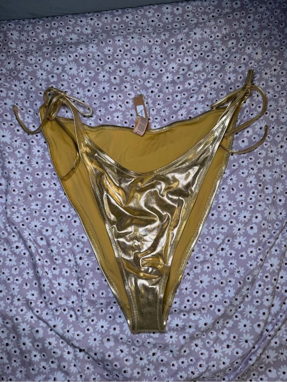 SKIMS Size 4x Metallic Swim Skimpy Triangle Bottom Gold SW-TBM-0067 NWT